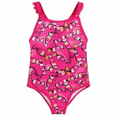 Girls Pink Printed Swimsuit