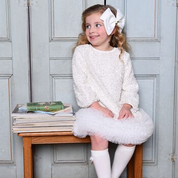 Girls Ivory Sequin Embellished Dress
