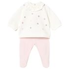 Baby Girls Ivory & Pink 2 Piece Babygrow, 1, hi-res