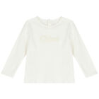Younger Girls Ivory Logo Long Sleeve Top, 2, hi-res