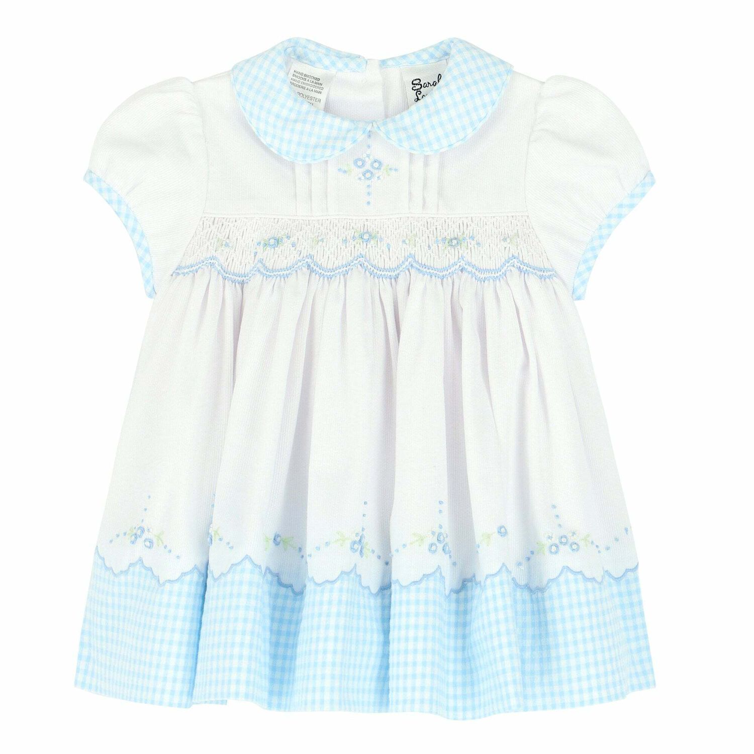Baby Girls White & Blue Embroidered Dress, 1, hi-res image number null