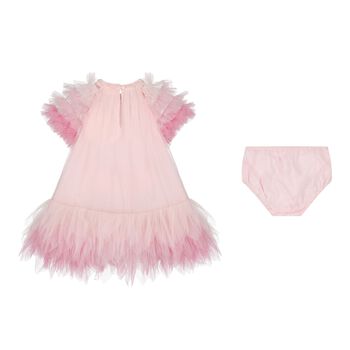 فستان للبنات من التول باللون الوردي