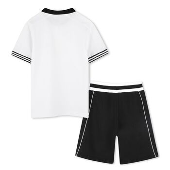 Boys White & Black Logo Shorts Set