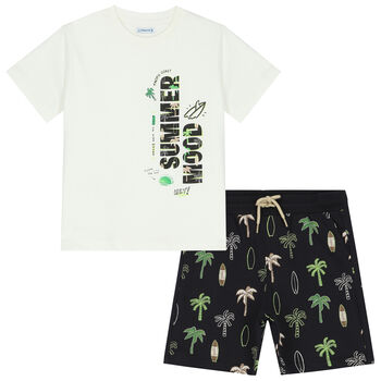 Boys Ivory & Black Graphic Shorts Set