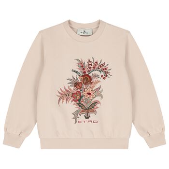 Girls Beige Floral Logo Sweatshirt