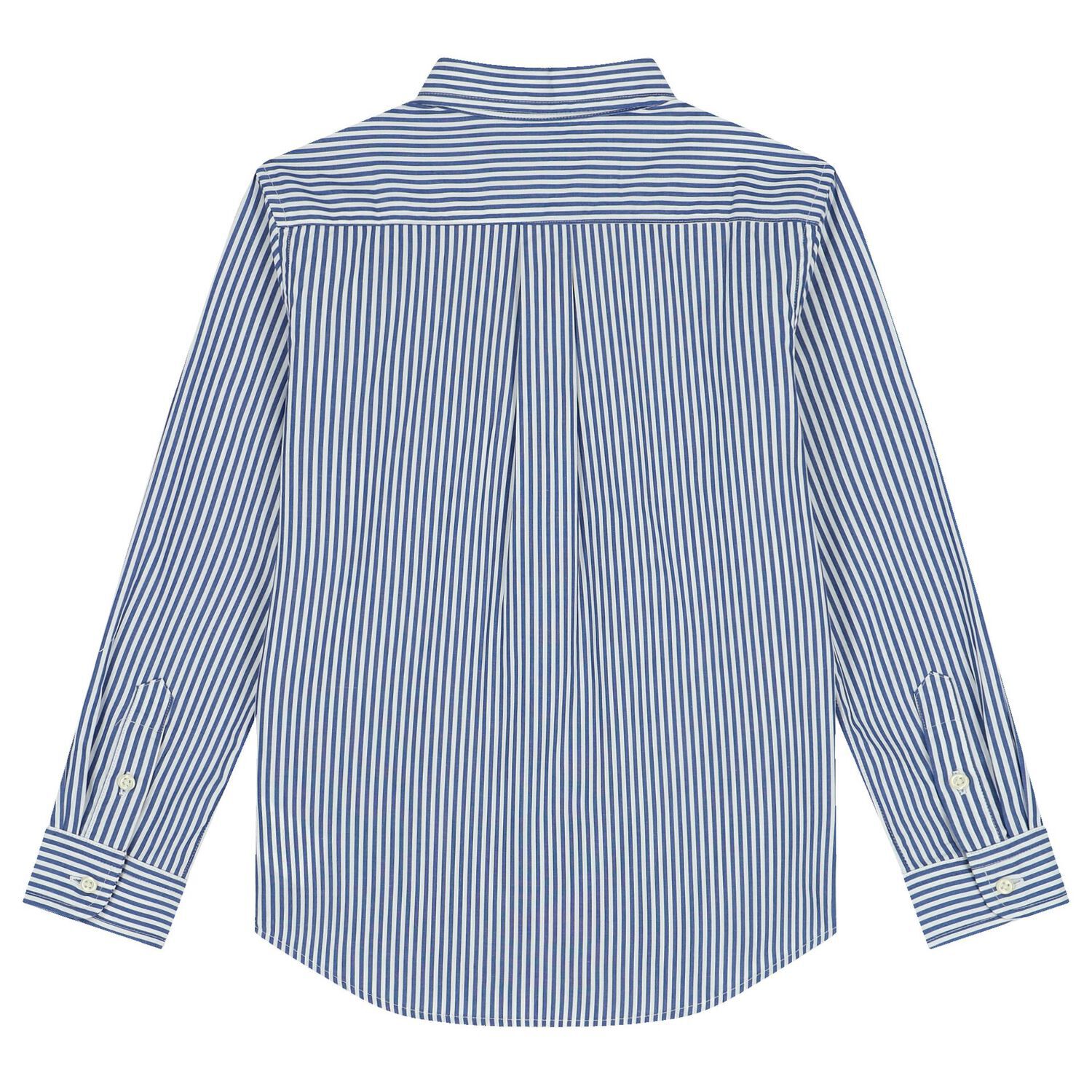 Boys White & Blue Striped Logo Shirt, 1, hi-res image number null