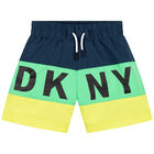 Boys Navy, Green & Yellow Logo Swim Shorts, 1, hi-res