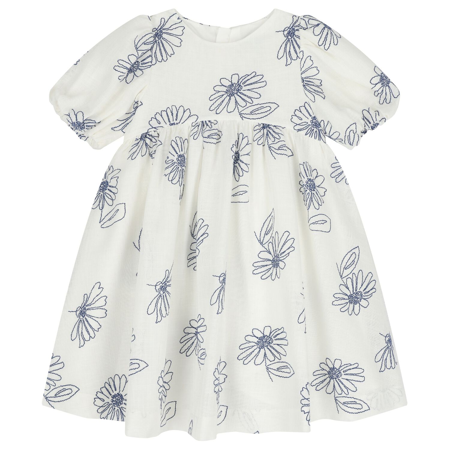 Girls White Floral Dress, 1, hi-res