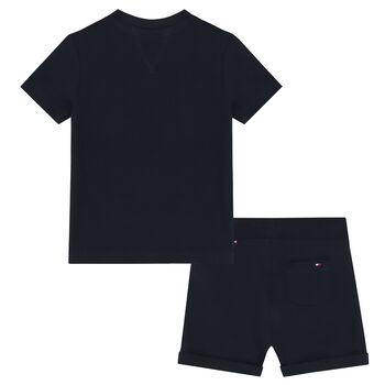 Baby Boys Navy Blue Logo Shorts Set