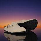 Girls Beige Flower Buckle Leather Clog, 1, hi-res