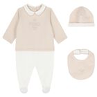 Beige & White Logo Babygrow Gift Set, 1, hi-res