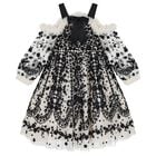 Girls Black & Beige Floral Off-Shoulder Dress, 1, hi-res