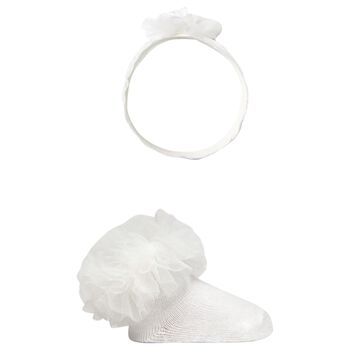 Baby Girls White Headband & Socks Set