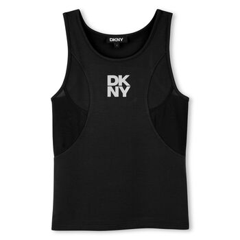 Girls Black Logo Mesh Vest Top
