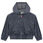 Girls Grey Dot Hooded Zip Up Top, 1, hi-res