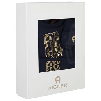 Baby Boys Navy Blue & Gold Babygrow, Hat & Bib Gift Set