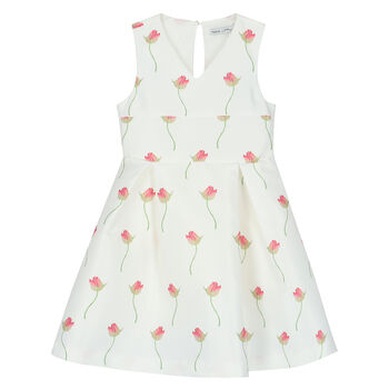 Girls White & Pink Floral Dress
