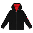 Boys Black Logo Hooded Zip Up Top, 1, hi-res