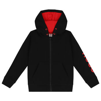 Boys Black Logo Hooded Zip Up Top