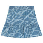 Girls Blue Chambray Logo Skirt, 1, hi-res