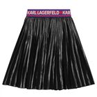 Girls Black Logo Pleated Skirt, 1, hi-res