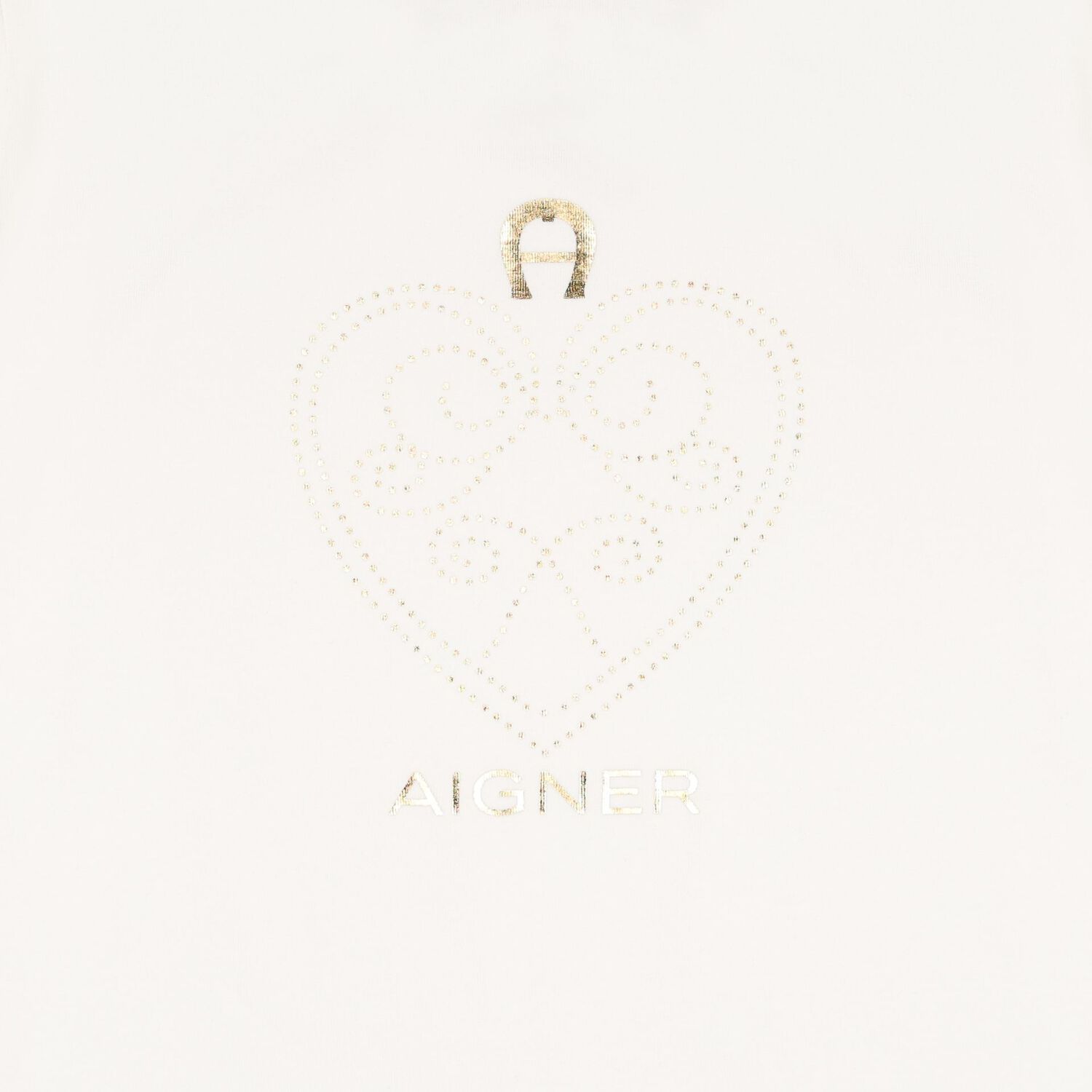 Girls Ivory & Gold Heart Logo T-Shirt, 1, hi-res