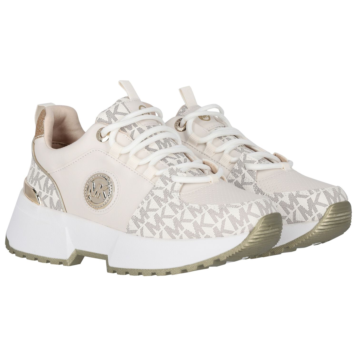 Girls Ivory & Gold Logo Trainers, 1, hi-res image number null