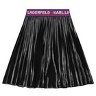 Girls Black Logo Pleated Skirt, 1, hi-res