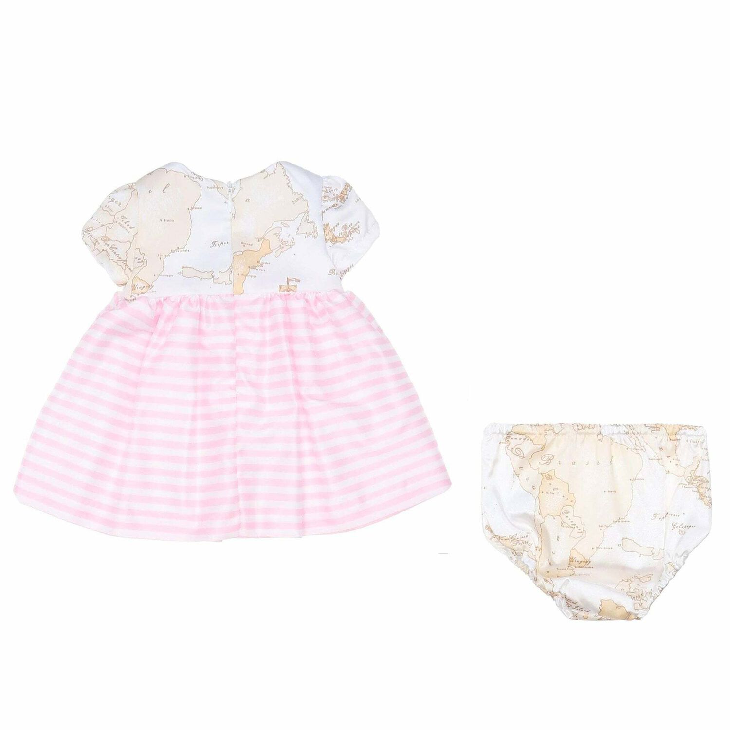 Baby Girls Beige & Pink Geo Map Dress Set, 1, hi-res