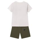 Boys White & Green Shorts Set, 1, hi-res