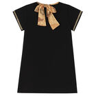 Girls Black & Gold Logo Dress, 2, hi-res