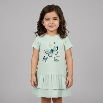 Younger Girls Aqua Butterflies Logo Dress
