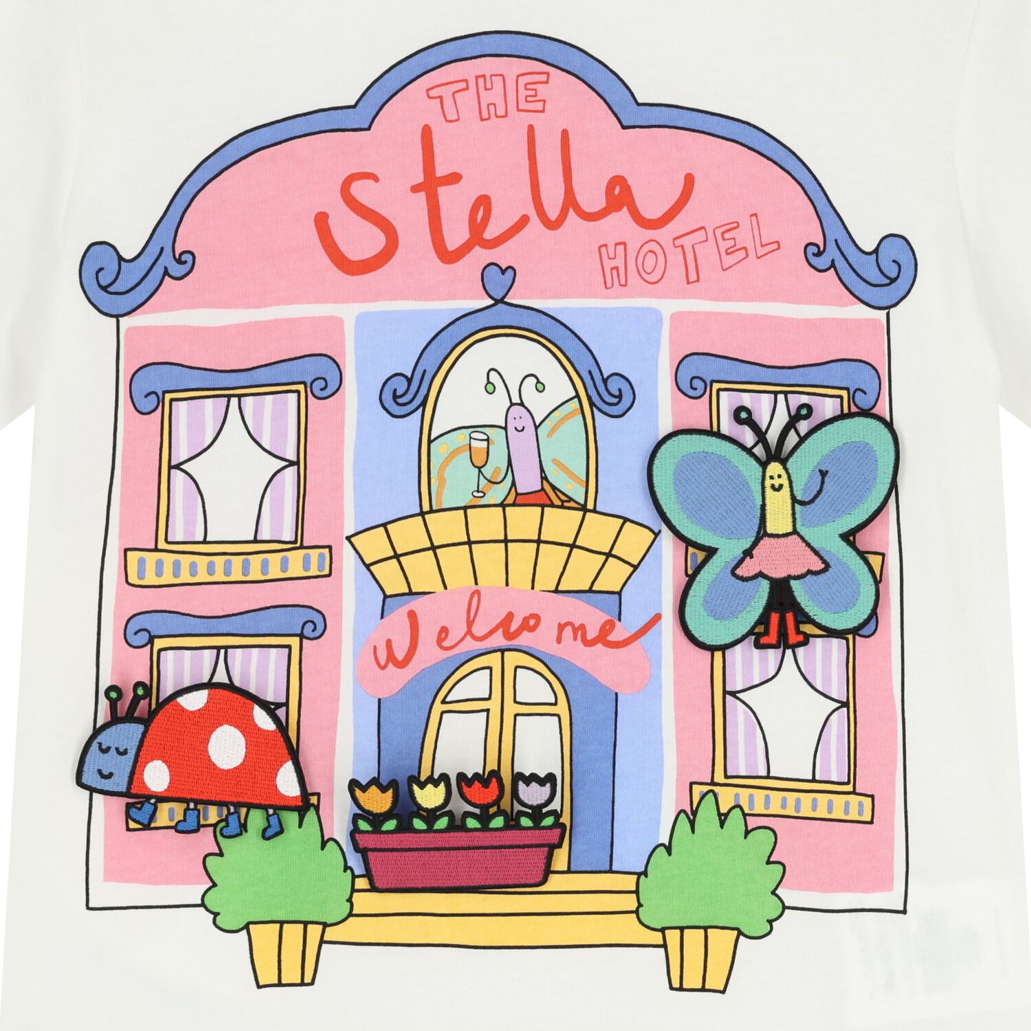 تيشيرت بطبعة فندق باللون العاجي للبنات, 1, hi-res