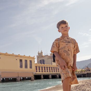 Boys Beige Geo Map Shorts