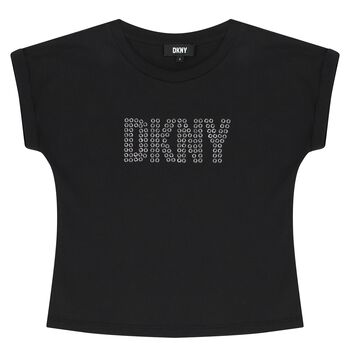 Girls Black Studded Logo T-Shirt