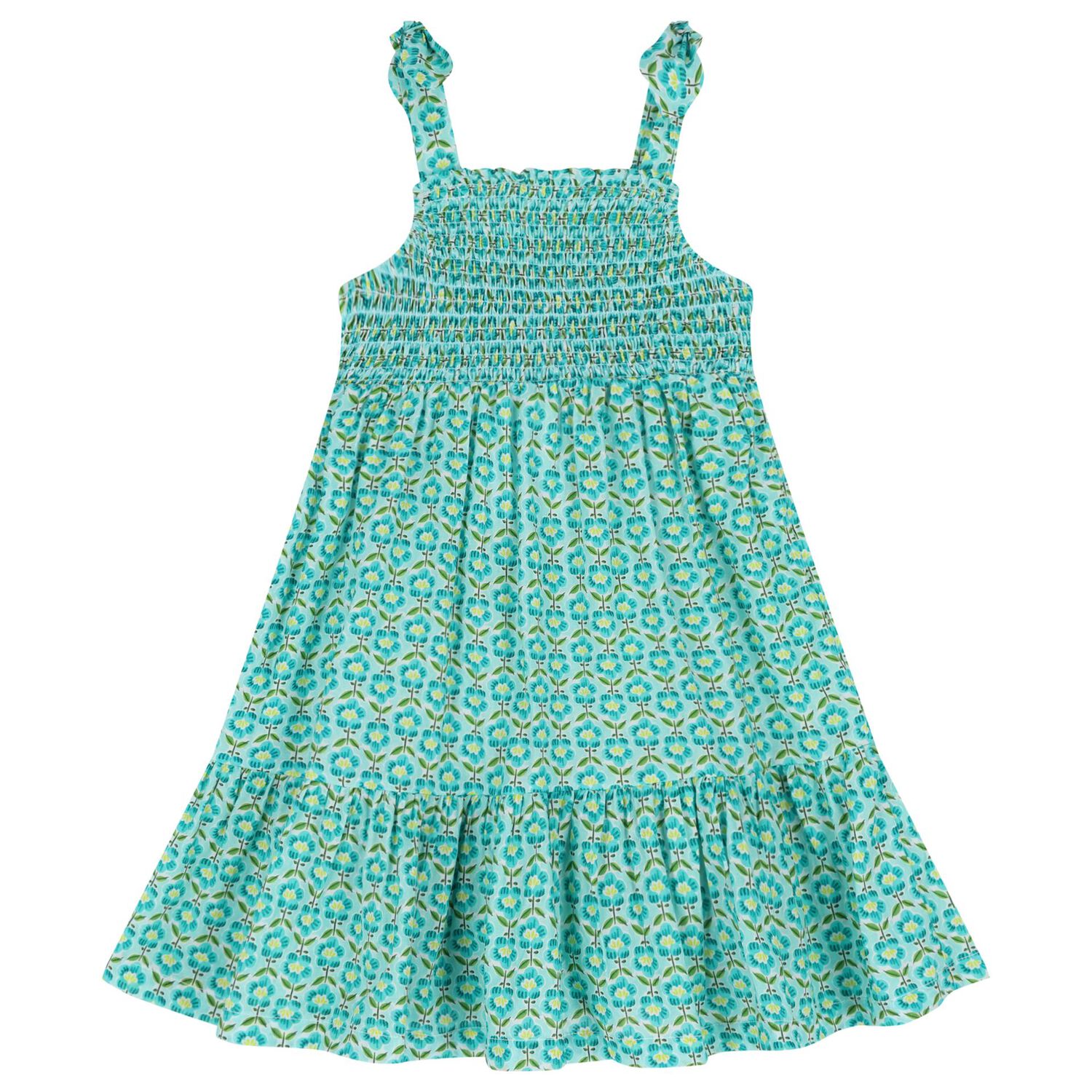 Girls Green Floral Smocked Dress Set, 1, hi-res
