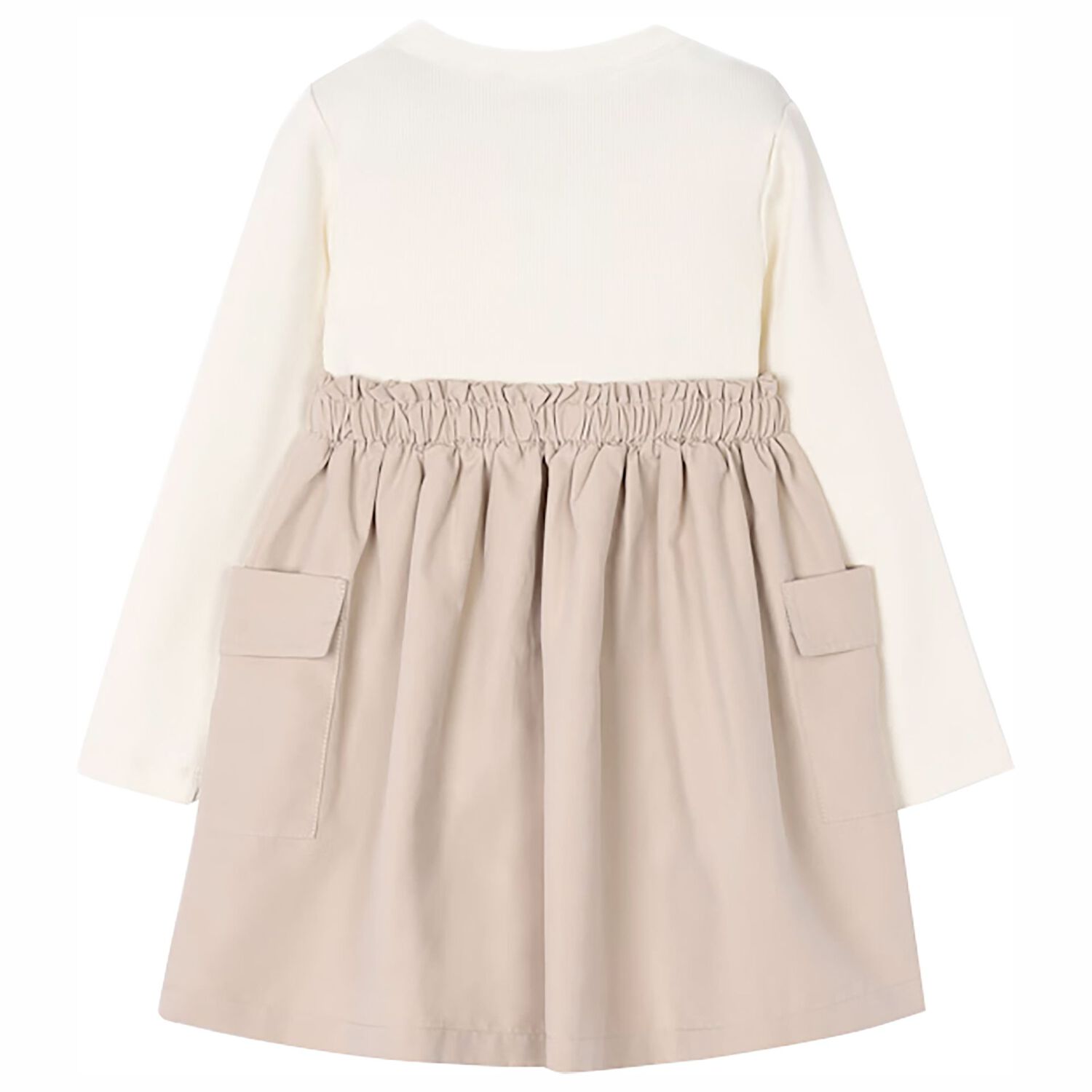 Girls Ivory & Beige Dress, 1, hi-res