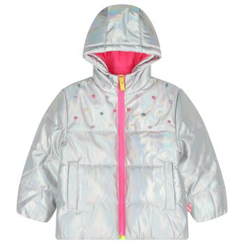 Girls Silver Iridescent Puffer Jacket