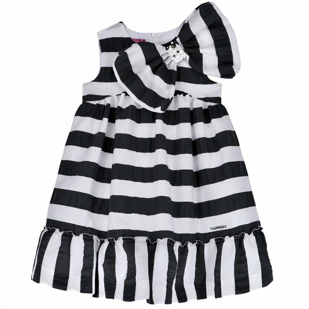 Valmax Girls Black White Stripe Dress Junior Couture UAE