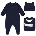 Navy Blue Teddy Bear Logo Babygrow Gift Set, 2, hi-res