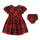 Baby Girls Red & Black Tartan Taffeta Dress Set, 1, hi-res