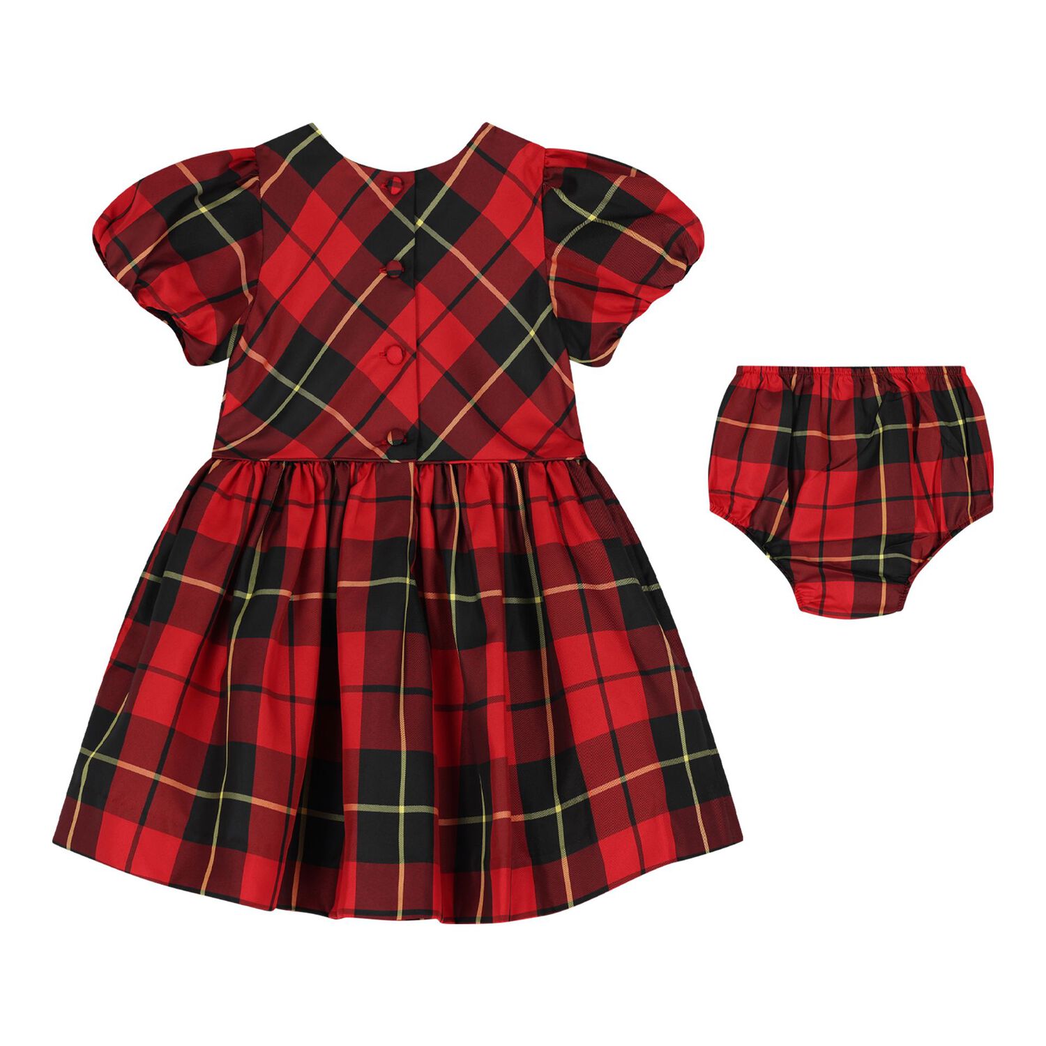 Baby Girls Red & Black Tartan Taffeta Dress Set, 1, hi-res