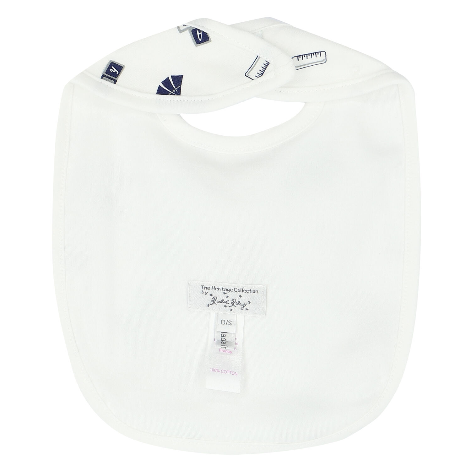 Ivory & Navy Pram Baby Bib, 1, hi-res