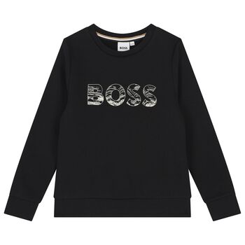 BOSS سويت شيرت اولاد بالشعار باللون الاسود , 1 سويت شيرت اولاد بالشعار باللون الاسود