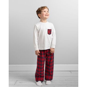 Boys White & Red Tartan Check Pyjamas