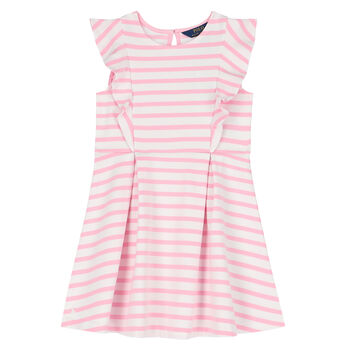 Girls Pink & White Striped Dress