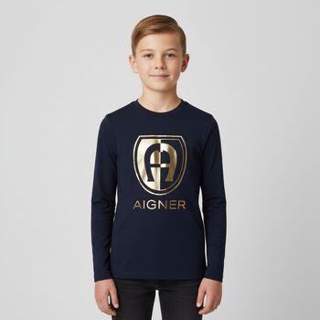 Boys Navy Blue Logo Top