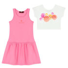 Girls White & Pink Logo Dress Set, 1, hi-res