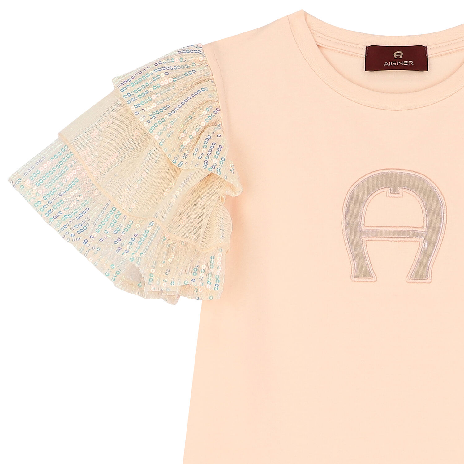 فستان بالشعار مطرز بالترتر باللون الوردي, 1, hi-res