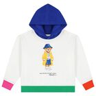 Girls White Polo Bear Hooded Top, 1, hi-res